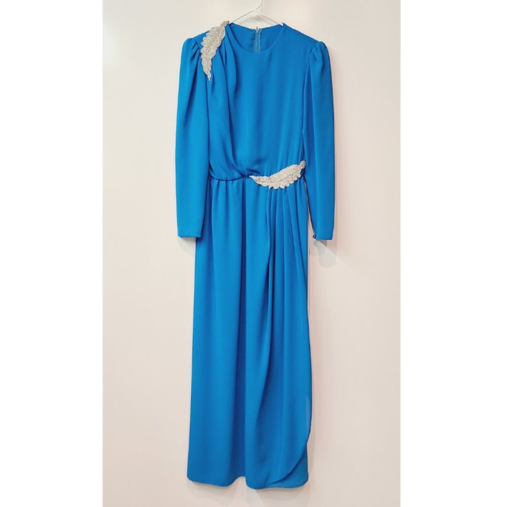 Vintage Miss Elliette California 70's Embellished Blue Beaded Formal Dress XS-S